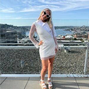 12th Tribe Anna white rhinestone mesh mini dress